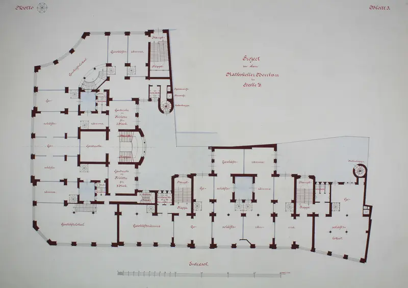 Rathskeller Neubau, Halle (Saale), Saxony-Anhalt, Germany, Mezzanine Plan Wall Art by Peter Joseph Weber - High-Resolution Digital Print
