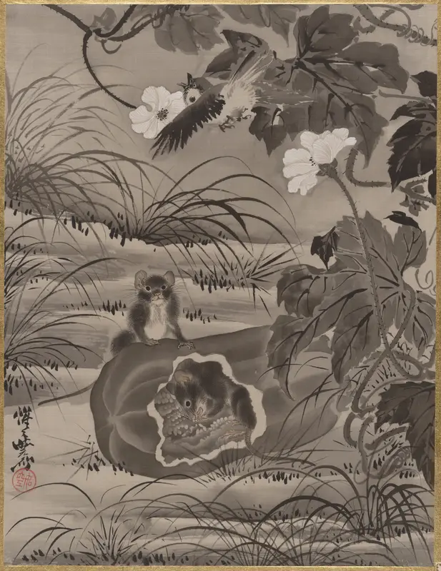 Rats and Gourd Wall Art by Kawanabe Kyōsai 河鍋暁斎 - High-Resolution Digital Print