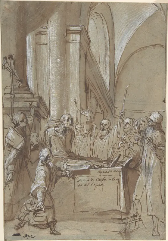 Raymond Diocrès Speaking During His Funeral (from the Life of Saint Bruno of Cologne) Wall Art by Daniele Crespi - High-Resolution Digital Print
