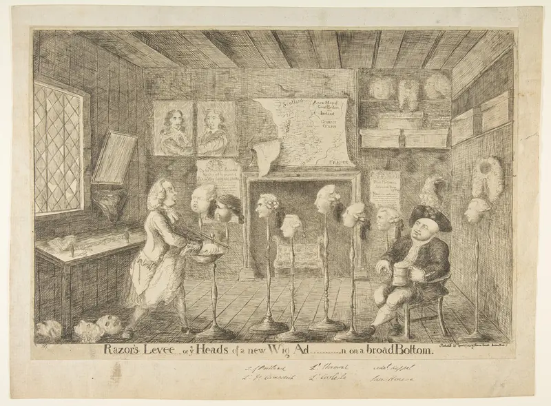 Razor's Levée, or Ye Heads of a New Wig Ad[ministration] on a Broad Bottom Wall Art by James Sayers - High-Resolution Digital Print