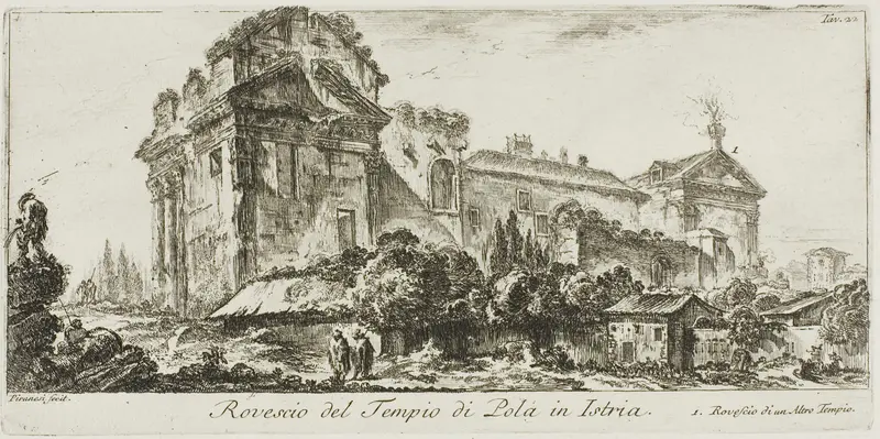 Rear View of the Temple of Pola in Istria. 1. Rear view of another temple, plate 22 from Some Views of Triumphal Arches and other Monuments