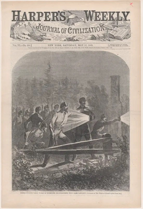 Rebels Outside Their Works at Yorktown, Reconnoitring [sic] with Dark Lanterns (from "Harper's Weekly," Vol. VI) Wall Art by Winslow Homer - High-Resolution Digital Print