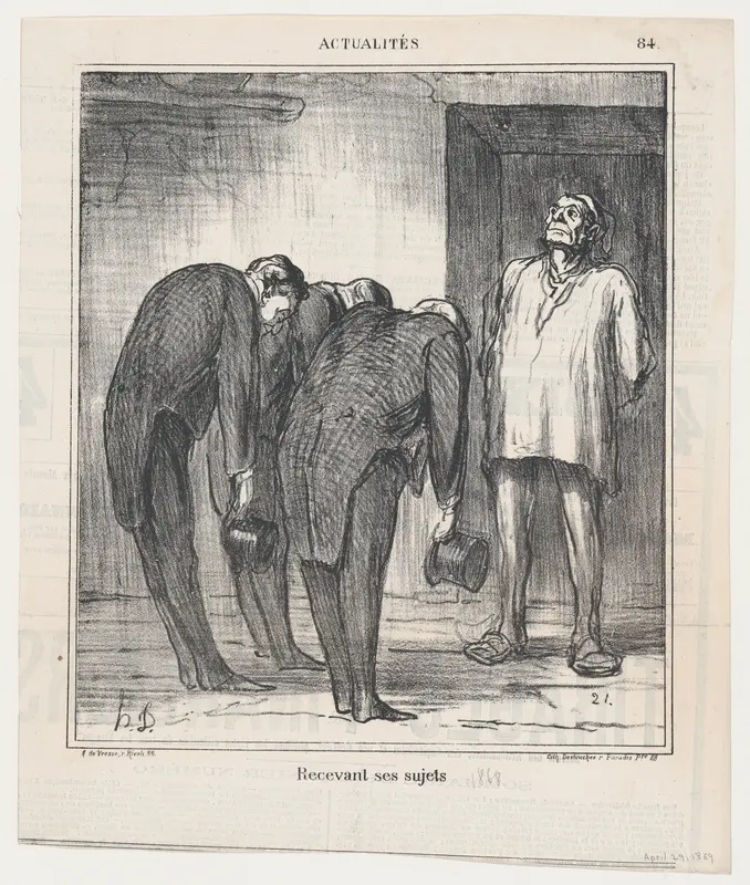 Receiving his subjects, from 'News of the day,' published in Le Charivari, April 29, 1869 Wall Art by Honoré Daumier - High-Resolution Digital Print