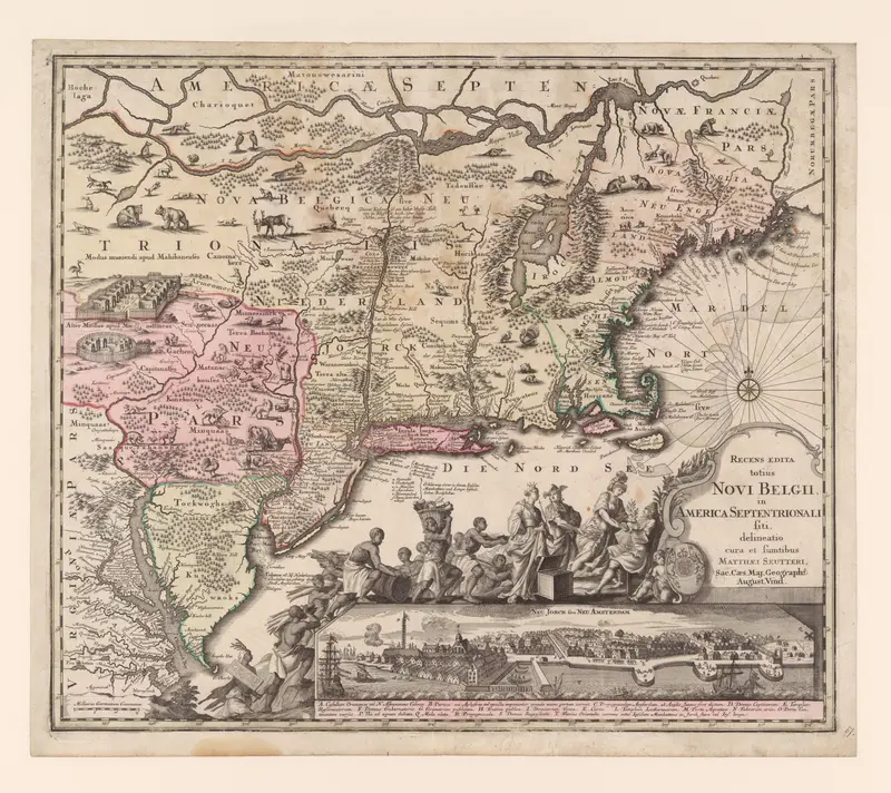 Recens Edita Totius Novi Belgii, in America Septentrionali [An Updated View of New Netherlands in North America] Wall Art by Matthäus Seutter - High-Resolution Digital Print