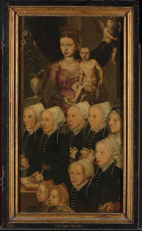 Rechtervleugel van een memoriedrieluik (voorheen genoemd de Gertz memorietafel) met negen stichteressen met Maria met Kind (binnenzijde), en de heilige Maria Magdalena (buitenzijde) Wall Art by anonymous - High-Resolution Digital Print