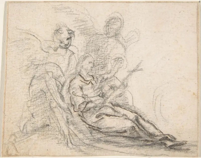 Reclining Figure of Saint Holding Cross, Supported by Two Angels (Death of the Magdalene?) Wall Art by Pedro Duque Cornejo - High-Resolution Digital Print