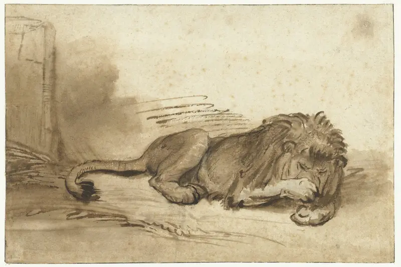 Reclining Lion with its Forepaw over its Muzzle Wall Art by Unknown - High-Resolution Digital Print