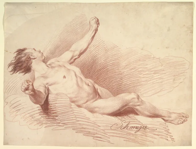 Reclining Male Nude, as Wind God on Clouds Wall Art by Jakob Matthias Schmutzer - High-Resolution Digital Print