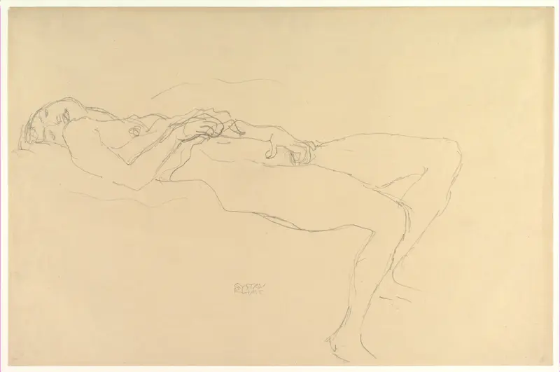 Reclining Nude Wall Art by Gustav Klimt - High-Resolution Digital Print