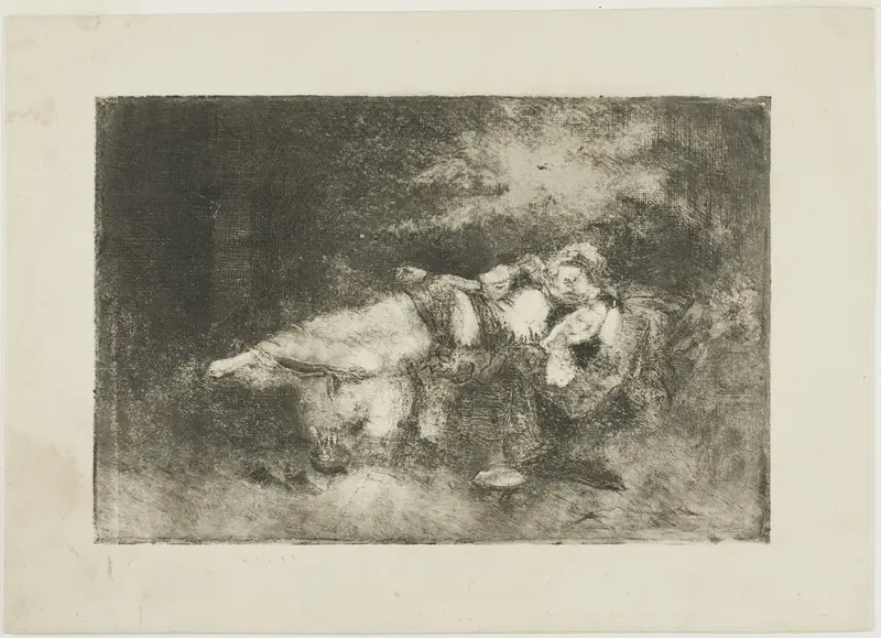 Reclining Woman with a Child Wall Art by Domenico Morelli - High-Resolution Digital Print