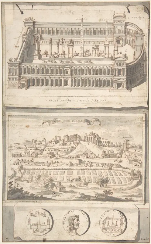 Reconstruction of the Circus Maximus (above) and a View of the Site (below) Wall Art by Jan Goeree - High-Resolution Digital Print