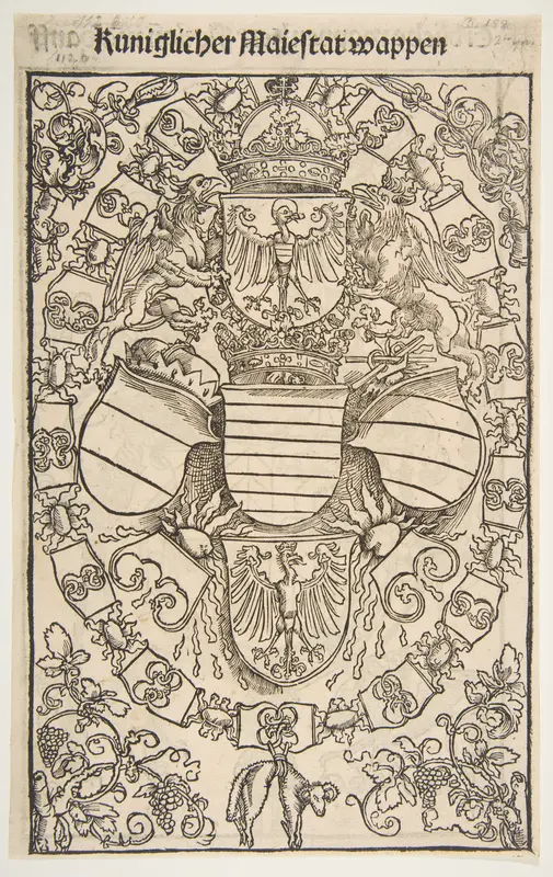 Recto: Coat of Arms of Maximilian I as King of the Romans; verso: Coat of Arms of Florian Waldauf von Waldenstein, from The Revelations of Saint Bridget Wall Art by Dürer-School - High-Resolution Digital Print