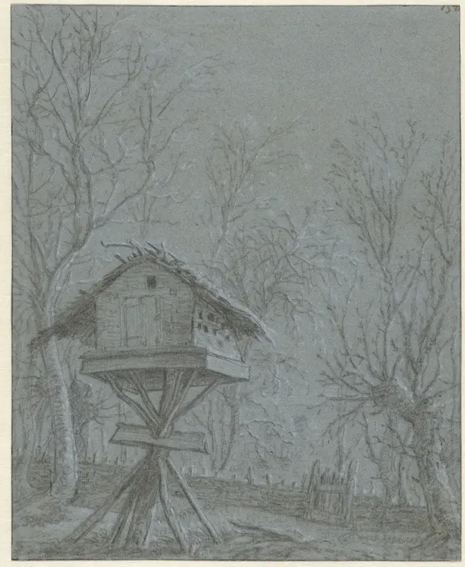 Recto: Duiventil tussen geboomte / Verso: Schets van een huis Wall Art by anonymous - High-Resolution Digital Print