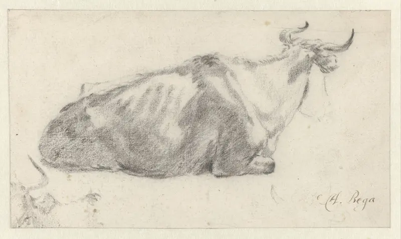 Recumbent Cow Facing Right, with Fragment of a Cow’s Head Wall Art by Abraham Jansz Begeyn - High-Resolution Digital Print