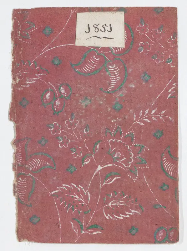 Red book cover with floral and vine pattern Wall Art by Anonymous - High-Resolution Digital Print