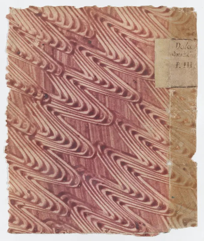 Red paste paper book cover with curved line design Wall Art by Anonymous - High-Resolution Digital Print
