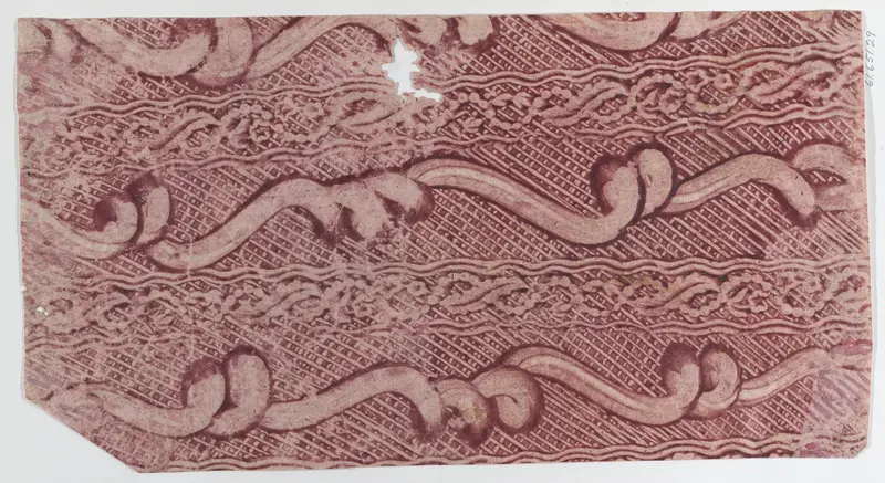 Red paste paper with crisscross and wavy line pattern Wall Art by Anonymous - High-Resolution Digital Print