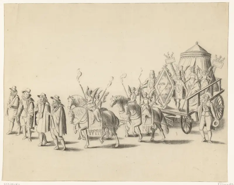 Rederijkersoptocht met een door paarden getrokken kar met koningin, 1620 Wall Art by S. van Zanten - High-Resolution Digital Print