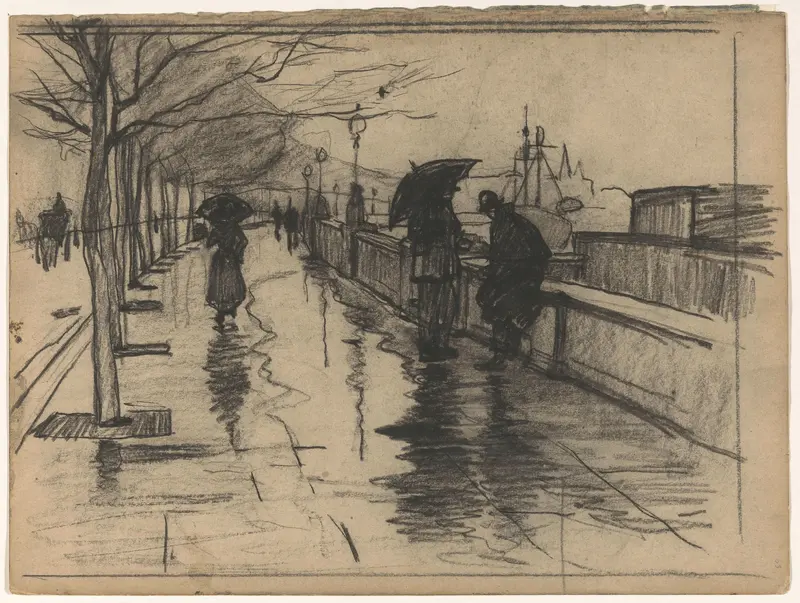 Regen, Thames Embarkment te Londen Wall Art by Willem Witsen - High-Resolution Digital Print