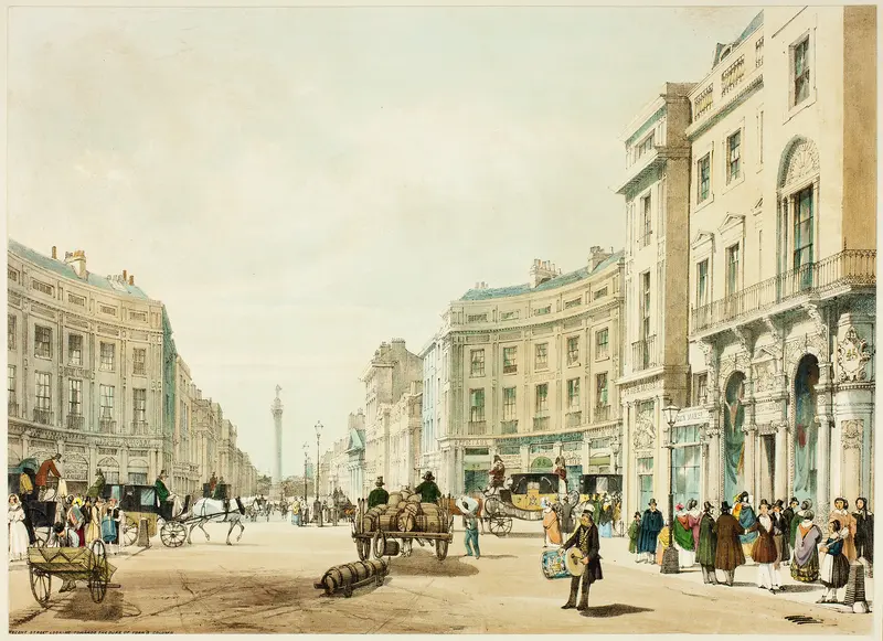 Regent Street Looking Towards the Duke of York's Column, plate twelve from Original Views of London as It Is Wall Art by Thomas Shotter Boys - High-Resolution Digital Print