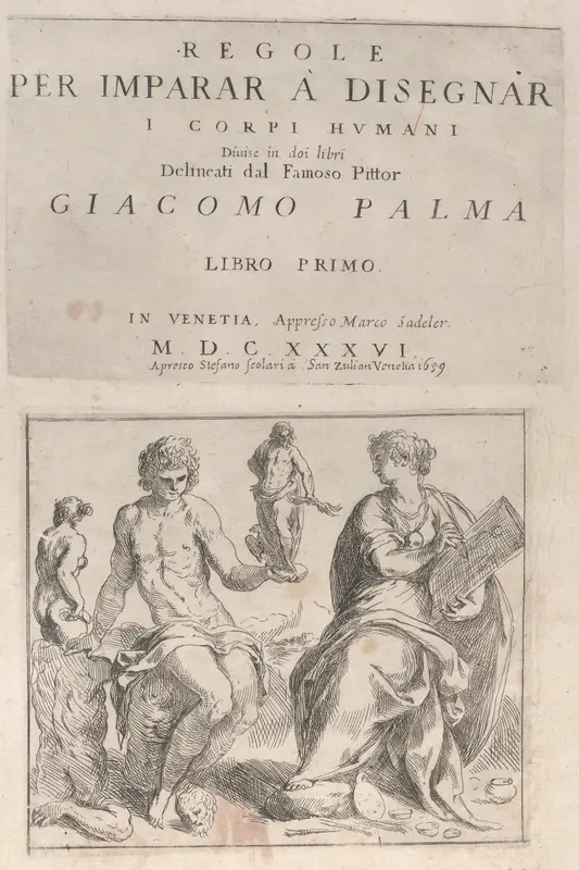 'Regole per Imparar a Disegnar i corpi humani ... Giacomo Palma' Libro Primo (title page and 7 plates), bound together with Libro Secondo (title page and 11 plates) Wall Art by Jacopo Palma the Younger - High-Resolution Digital Print