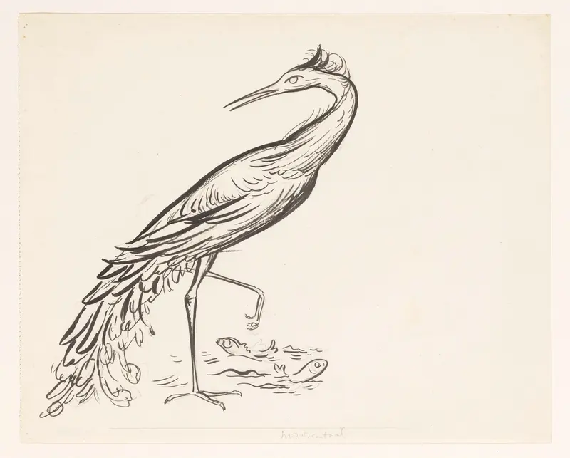 Reiger aan het water met twee vissen bij zijn poten Wall Art by Leo Gestel - High-Resolution Digital Print