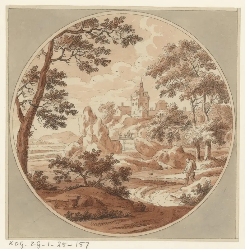 Reiziger in een rotsachtig landschap met kasteel Wall Art by Unknown - High-Resolution Digital Print