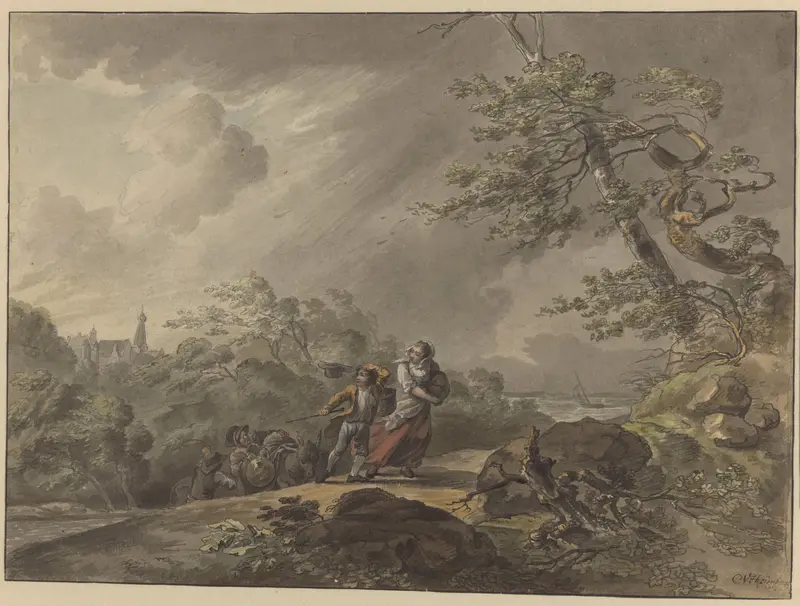 Reizigers overvallen door een storm bij Kasteel Doorwerth Wall Art by Unknown - High-Resolution Digital Print