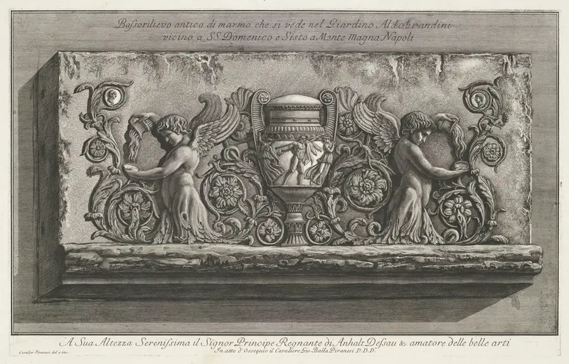 Reliëf met asvaas en twee schenkende putti Wall Art by Unknown - High-Resolution Digital Print