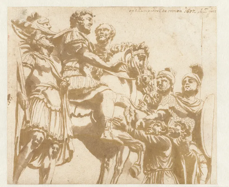 Reliëf met Marcus Aurelius en de overwonnen barbaren Wall Art by Augustinus Terwesten (I) - High-Resolution Digital Print