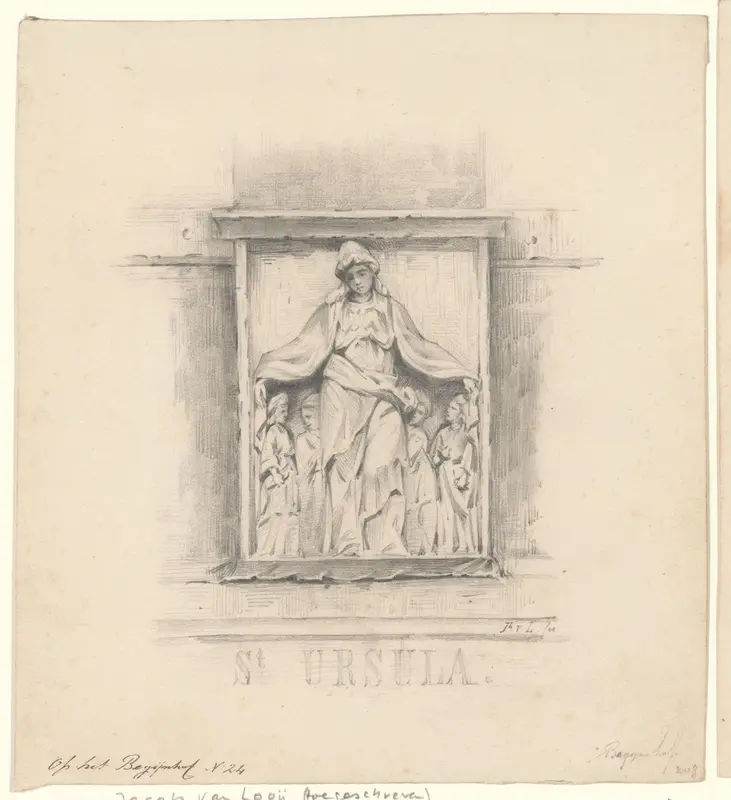 Reliëf van St. Ursula in de gevel van het Begijnhof 24 Wall Art by Unknown - High-Resolution Digital Print