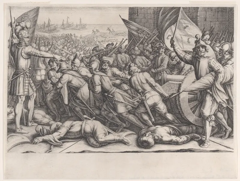 Rembarquement des Troupes (Embarkation of Troops), from La Vie de Ferdinand Ier de Médicis série appelée aussi Les Batailles des Médicis (The Life of Ferdinand I de'Medici also called The Medici Battles) Wall Art by Jacques Callot - High-Resolution Digital Print