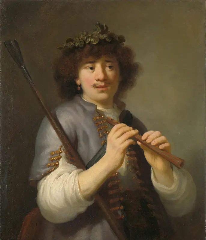 Rembrandt as a Shepherd with a Staff and Flute Wall Art by Unknown - High-Resolution Digital Print