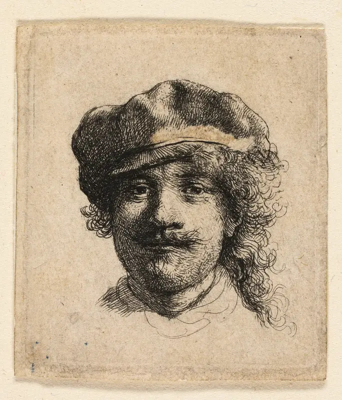 Rembrandt Wearing a Soft Cap: Full Face: Head Only Wall Art by Rembrandt van Rijn - High-Resolution Digital Print