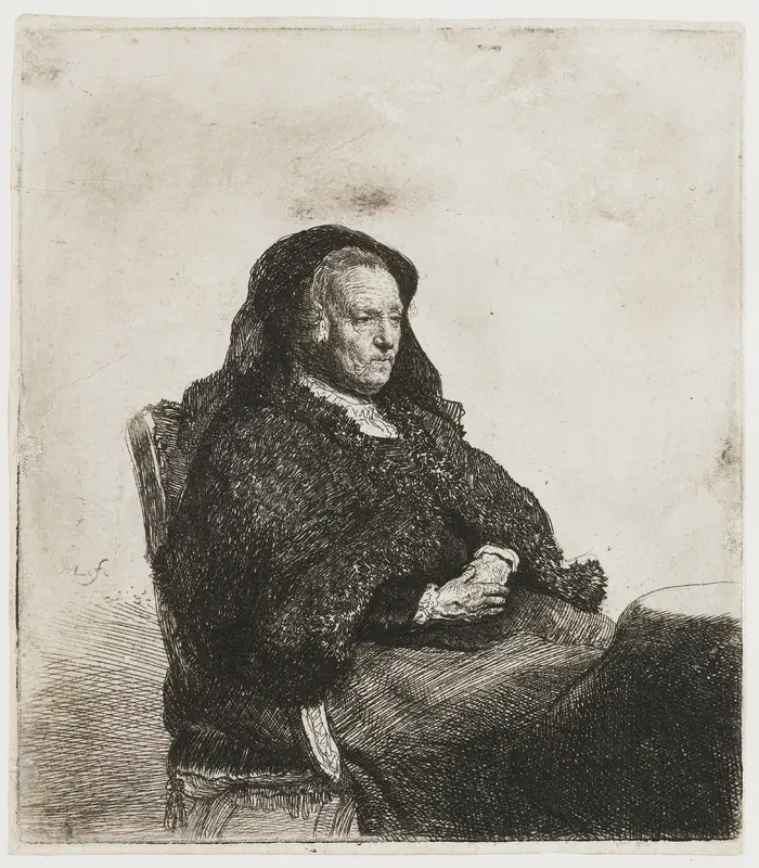 Rembrandt's moeder aan tafel: driekwart lengte, naar rechts Wall Art by Unknown - High-Resolution Digital Print