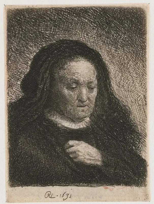 Rembrandt's moeder met haar hand op haar borst: kleine buste Wall Art by anonymous - High-Resolution Digital Print