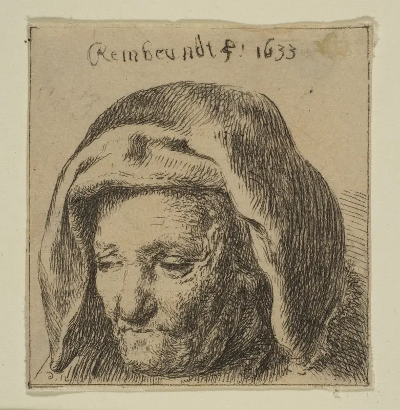 Rembrandt's Mother in a Cloth Headress, Looking Down Wall Art by Baron Dominique Vivant Denon - High-Resolution Digital Print