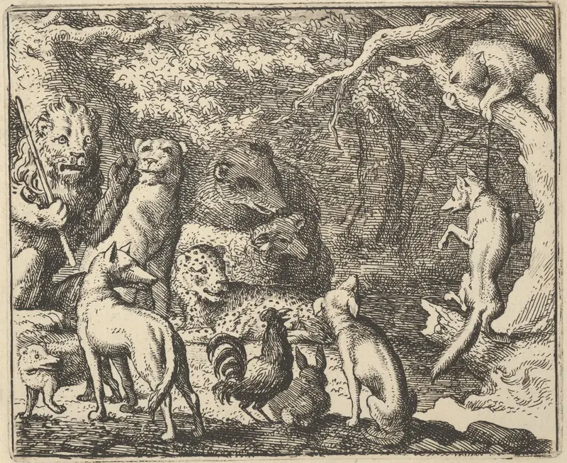 Renard Asks for Confession from Hendrick van Alcmar's Renard The Fox Wall Art by Allart van Everdingen - High-Resolution Digital Print