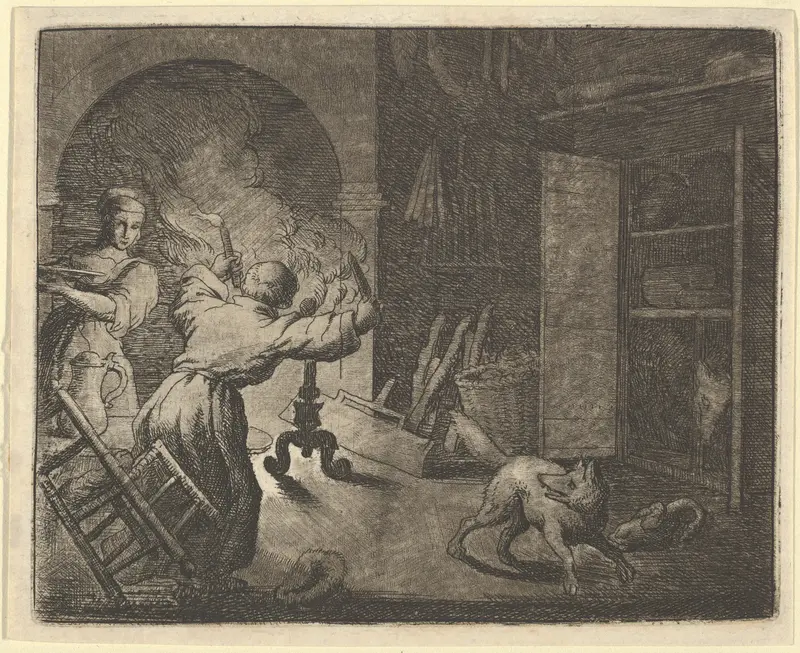 Renard Escapes with a Chicken that he Stole from a Clergyman's Table from Hendrick van Alcmar's Renard The Fox Wall Art by Allart van Everdingen - High-Resolution Digital Print