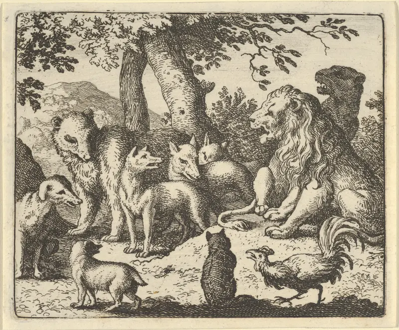 Renard Exonerates Himself of His Crimes Before the Lion from Hendrick van Alcmar's Renard The Fox Wall Art by Allart van Everdingen - High-Resolution Digital Print