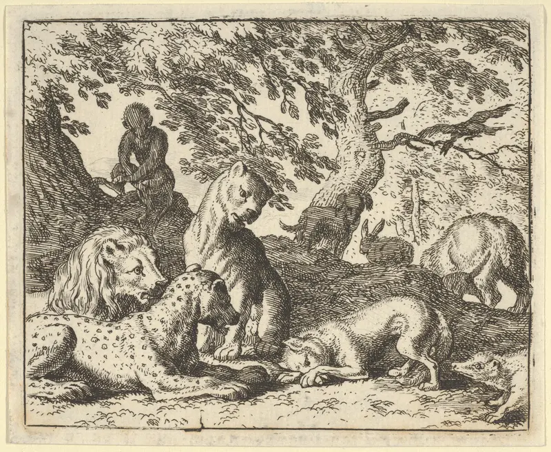 Renard Falsely Accuses His Father of Conspiring Against the Lion from Hendrick van Alcmar's Renard The Fox Wall Art by Allart van Everdingen - High-Resolution Digital Print