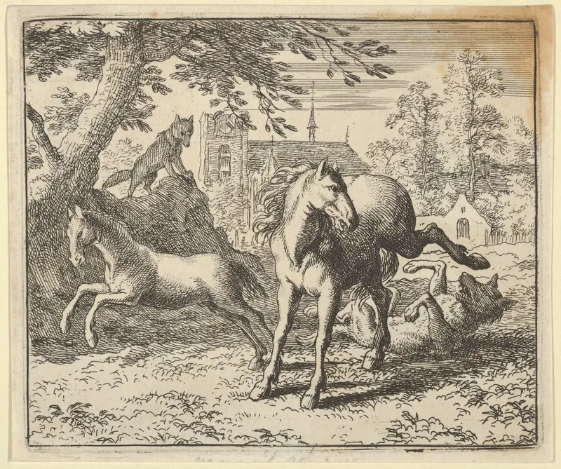 Renard Goes with the Badger to Court to Appease the Lion's Anger from Hendrick van Alcmar's Renard The Fox Wall Art by Allart van Everdingen - High-Resolution Digital Print