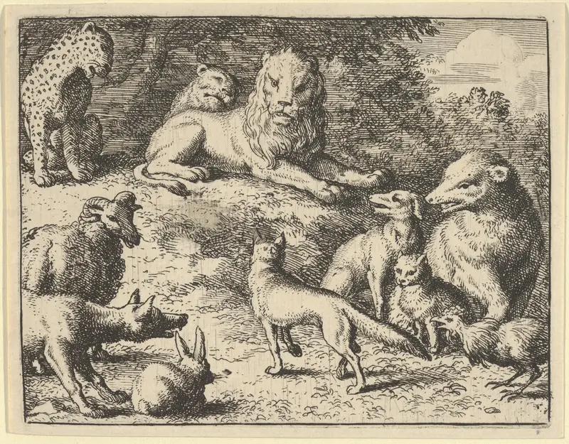 Renard is Accused by the Animals Before the Lion from Hendrick van Alcmar's Renard The Fox Wall Art by Allart van Everdingen - High-Resolution Digital Print