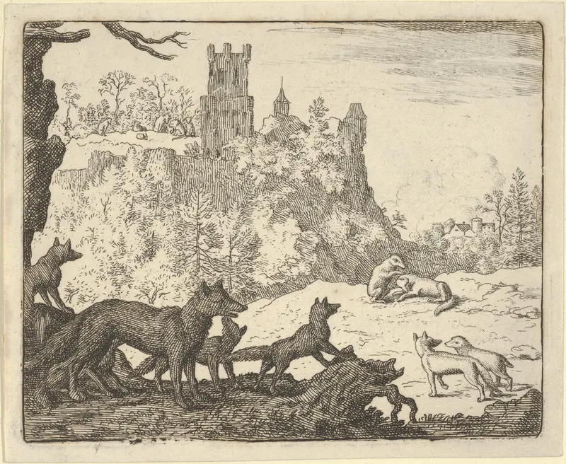 Renard Leaves with the badger from Hendrick van Alcmar's Renard The Fox Wall Art by Allart van Everdingen - High-Resolution Digital Print