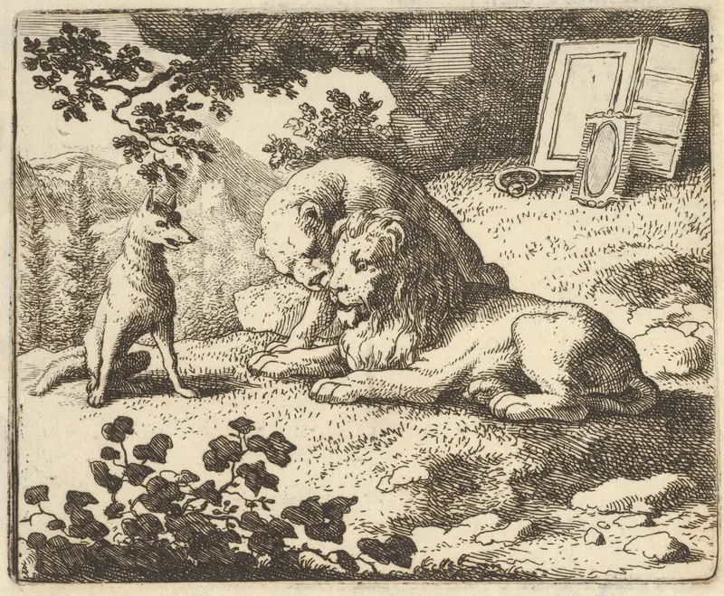 Renard Lies that he Gave the Ram Various Precious Objects that Were Meant for the Lion and Lioness  from Hendrick van Alcmar's Renard The Fox Wall Art by Allart van Everdingen - High-Resolution Digital Print