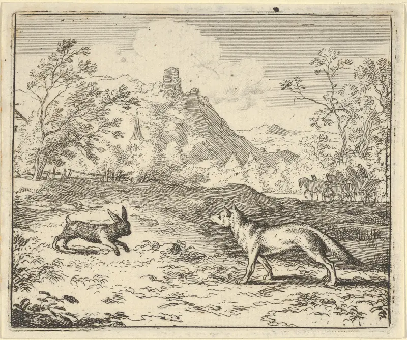 Renard Lies that the Rabbit Insulted One of His Children from Hendrick van Alcmar's Renard The Fox Wall Art by Allart van Everdingen - High-Resolution Digital Print