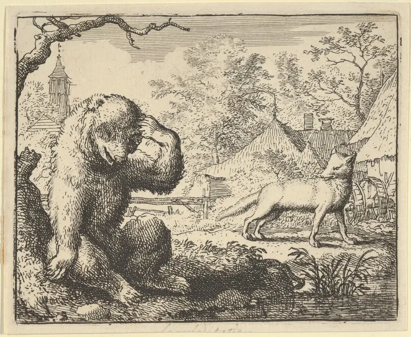 Renard Makes Fun of the Bear from Hendrick van Alcmar's Renard The Fox Wall Art by Allart van Everdingen - High-Resolution Digital Print