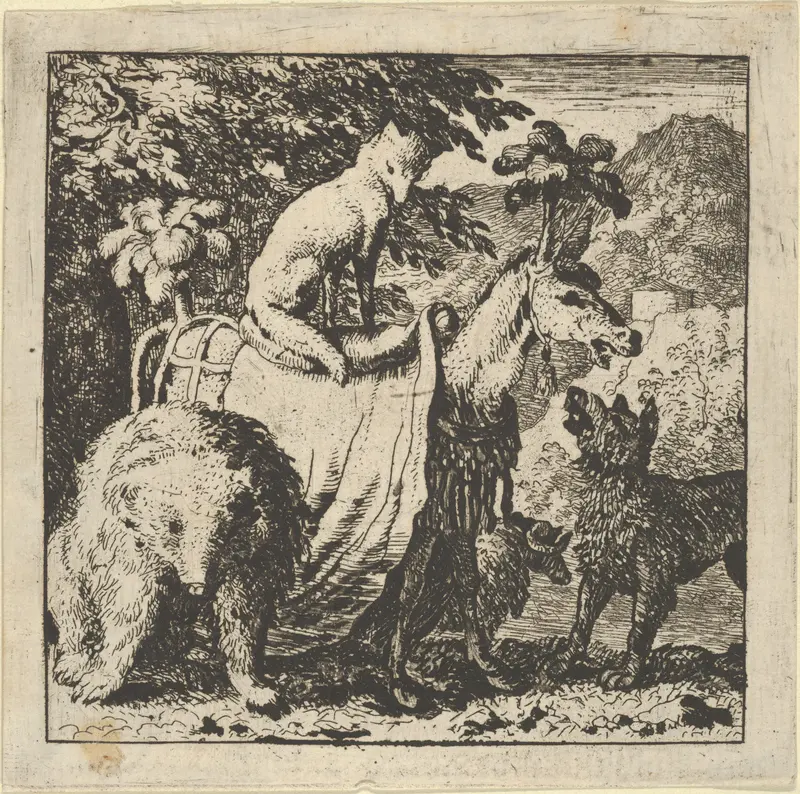 Renard Mounted on an Ass from Hendrick van Alcmar's Renard The Fox Wall Art by Allart van Everdingen - High-Resolution Digital Print