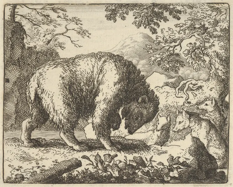 Renard Promises the Bear to Take Him to a Place Where He Will Find Honey from Hendrick van Alcmar's Renard The Fox Wall Art by Allart van Everdingen - High-Resolution Digital Print