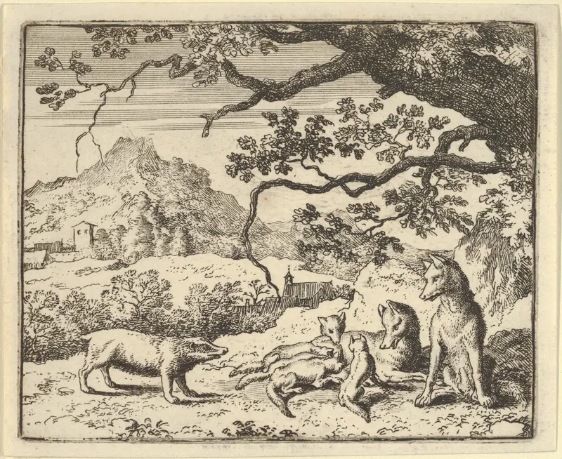 Renard Receives a New Citation from the Badger from Hendrick van Alcmar's Renard The Fox Wall Art by Allart van Everdingen - High-Resolution Digital Print